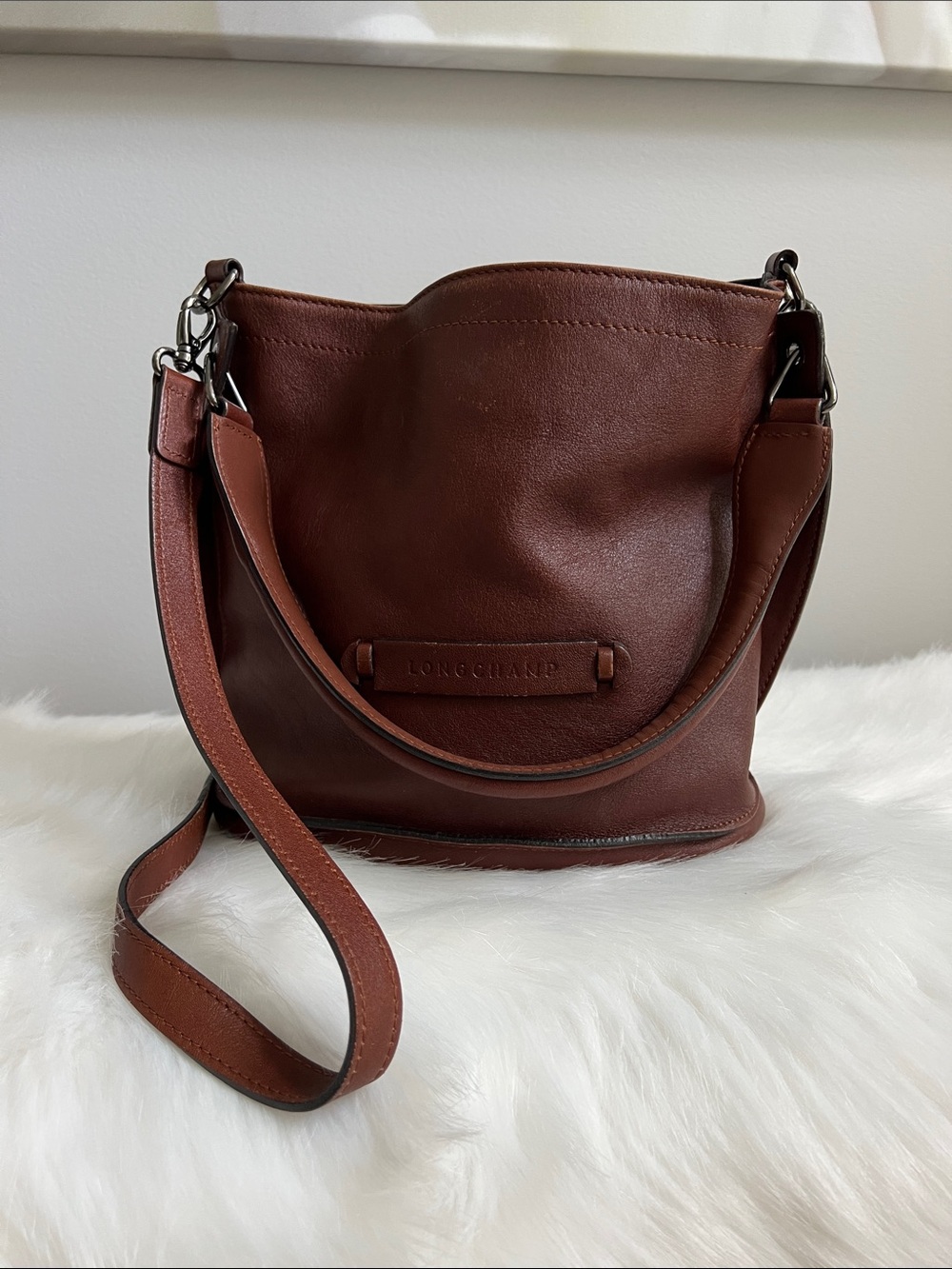 Longchamp Chestnut Brown Leather Crossbody Bag